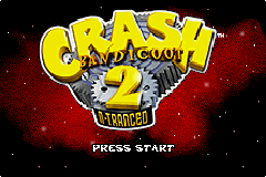 Crash Bandicoot 2 N-tranced title screen for GameBoy Advance